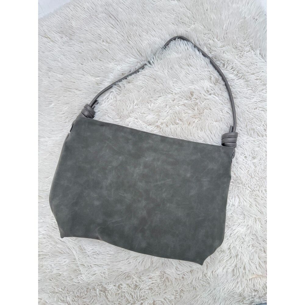 8 Other Reasons "Betsy" Gray Faux Suede Slouch Hobo Shoulder Bag Knotted Strap